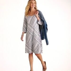 SOFT SURROUNDINGS Sonja Dress Midi Shift Blue White Women’s Size XL Size 18 1X